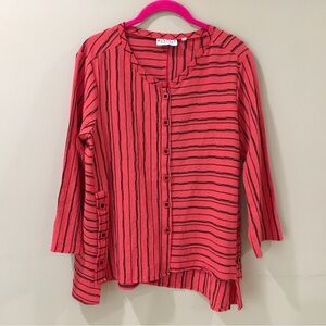 Habitat Women S Orange Asymmetric Shirt Top Button Striped Lagenlook Summer